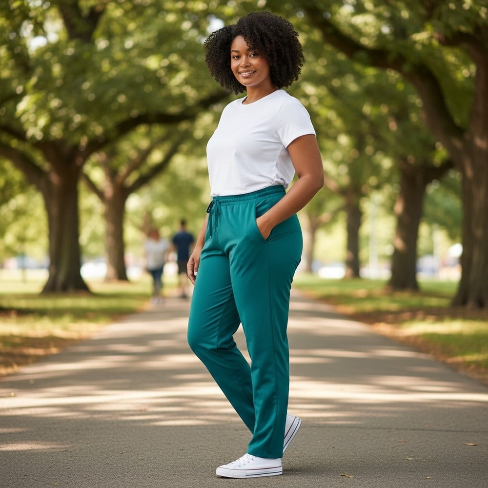 G Gradual Women Athleisure Secure Zipper Pocket Drawstring Jogger Pant Teal XXXL